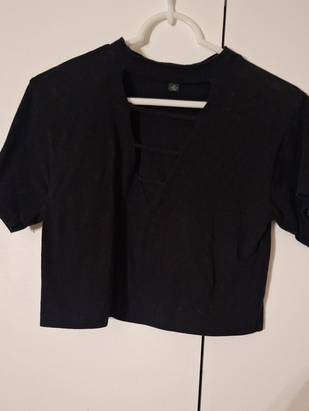 wild fable Black Short Sleeve Cropped Top with Ladder Neckline